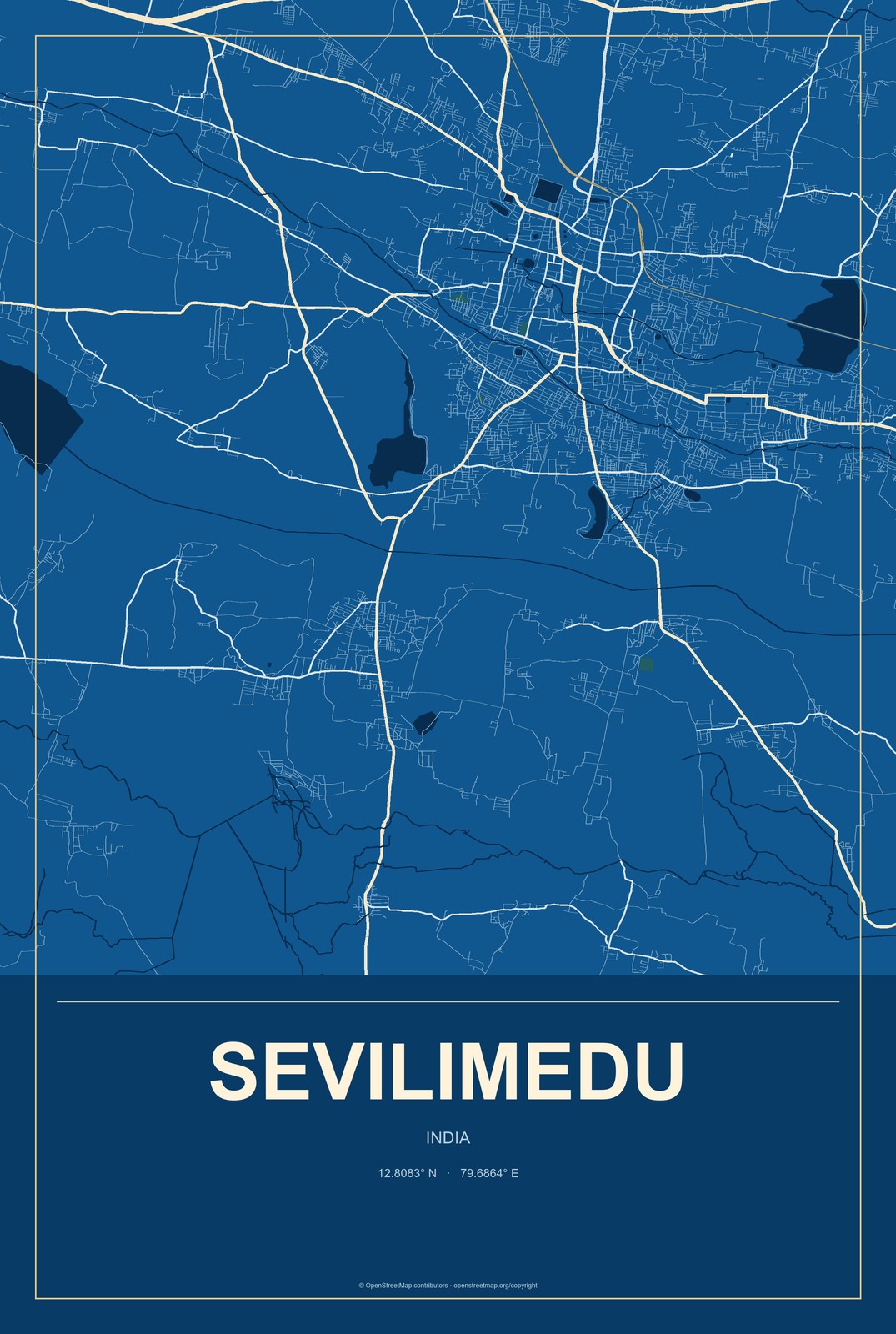 Sevilimedu, India City Map Aluminum Sign in Harbor Cobalt style
