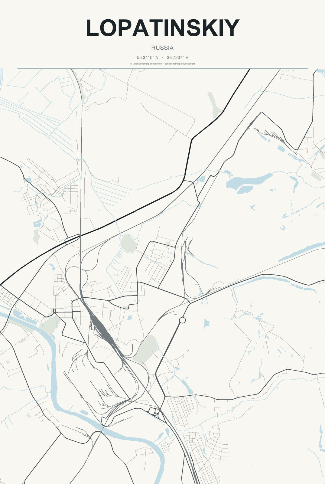 Lopatinskiy, Russia City Map Aluminum Sign in Headline Atlas style