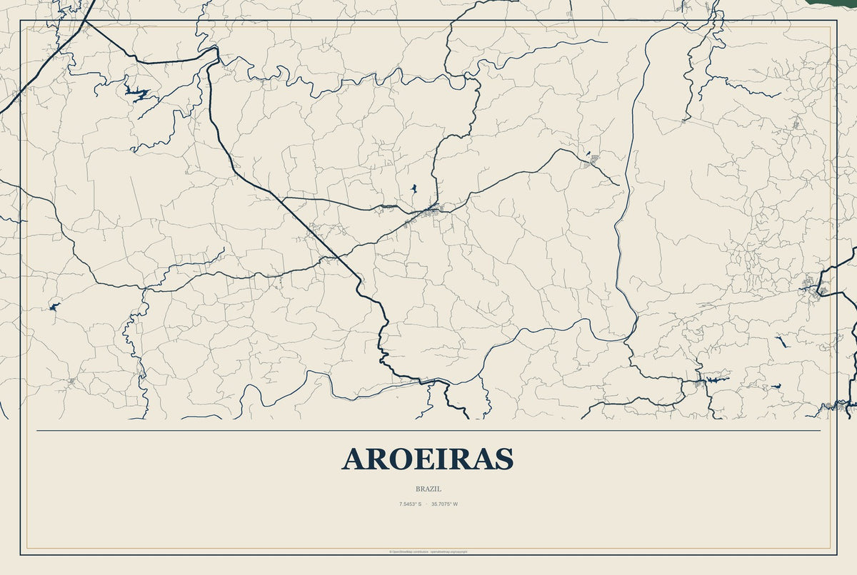 Aroeiras, Brazil City Map Aluminum Sign in Coastal Cutout style