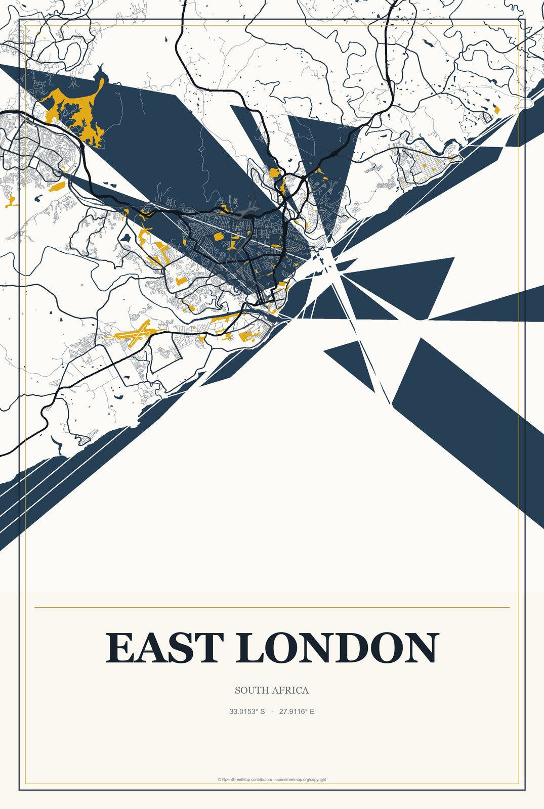 East London, South Africa City Map Aluminum Sign in Citrine Modern style