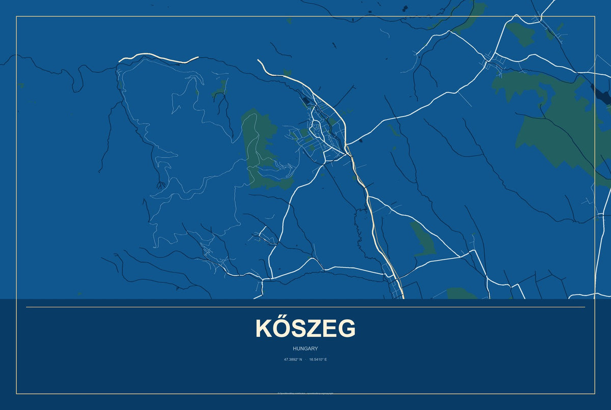 Kőszeg, Hungary City Map Aluminum Sign in Harbor Cobalt style