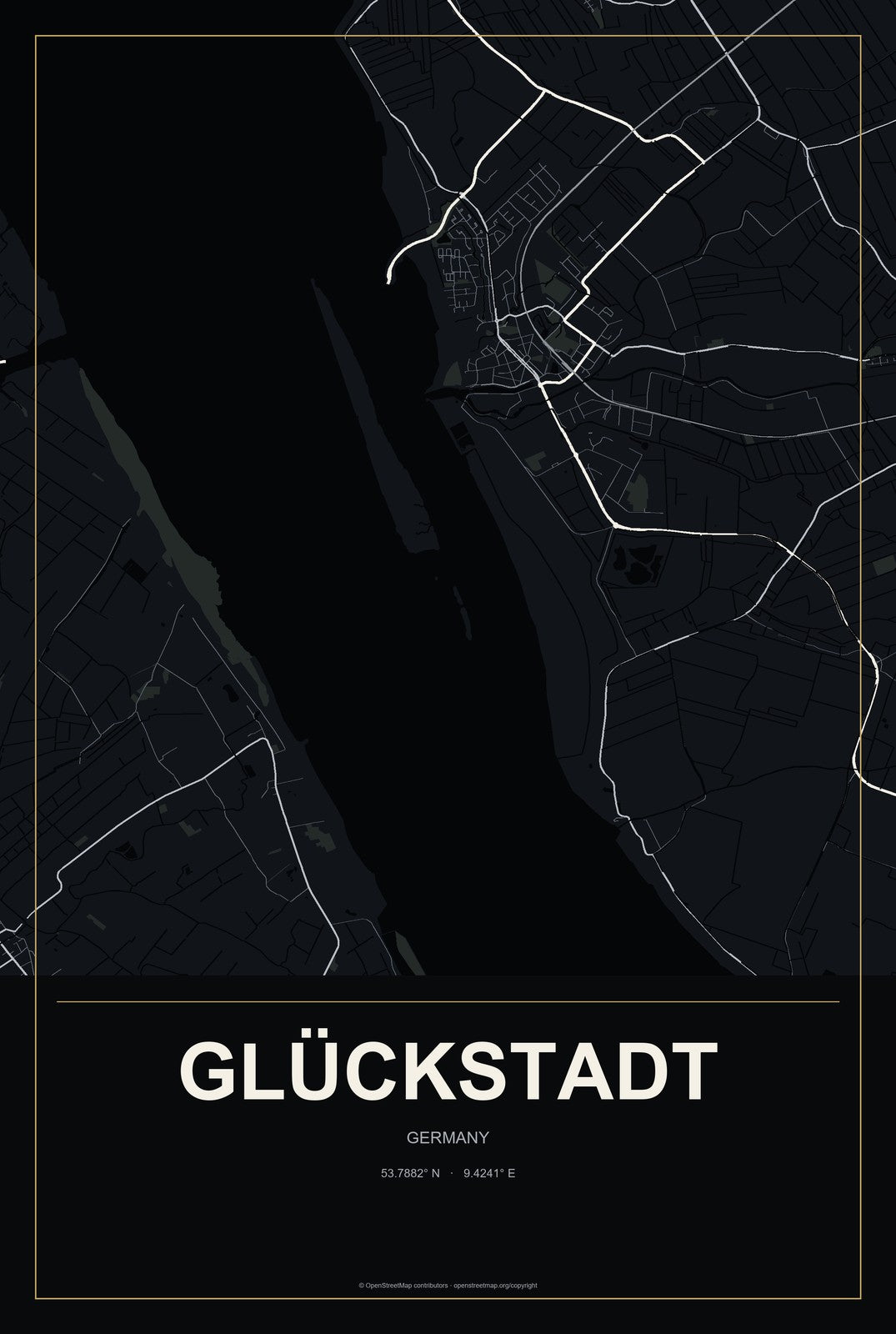 Glückstadt, Germany City Map Aluminum Sign in Metropolitan Noir style
