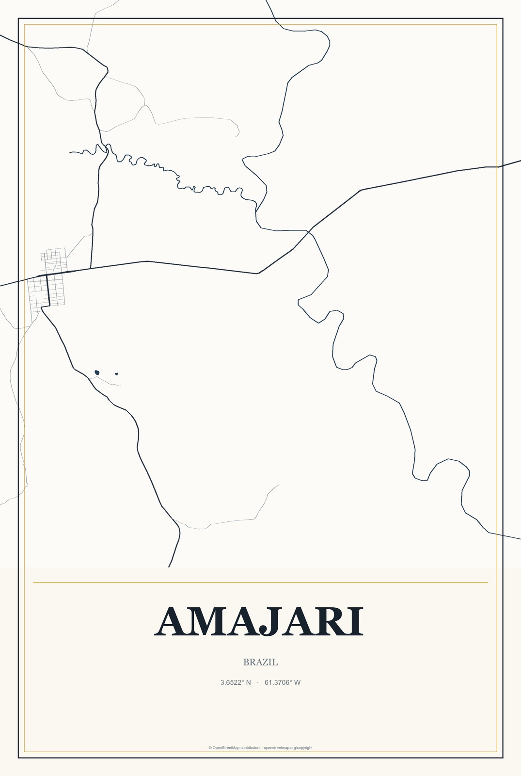 Amajari, Brazil City Map Aluminum Sign in Citrine Modern style