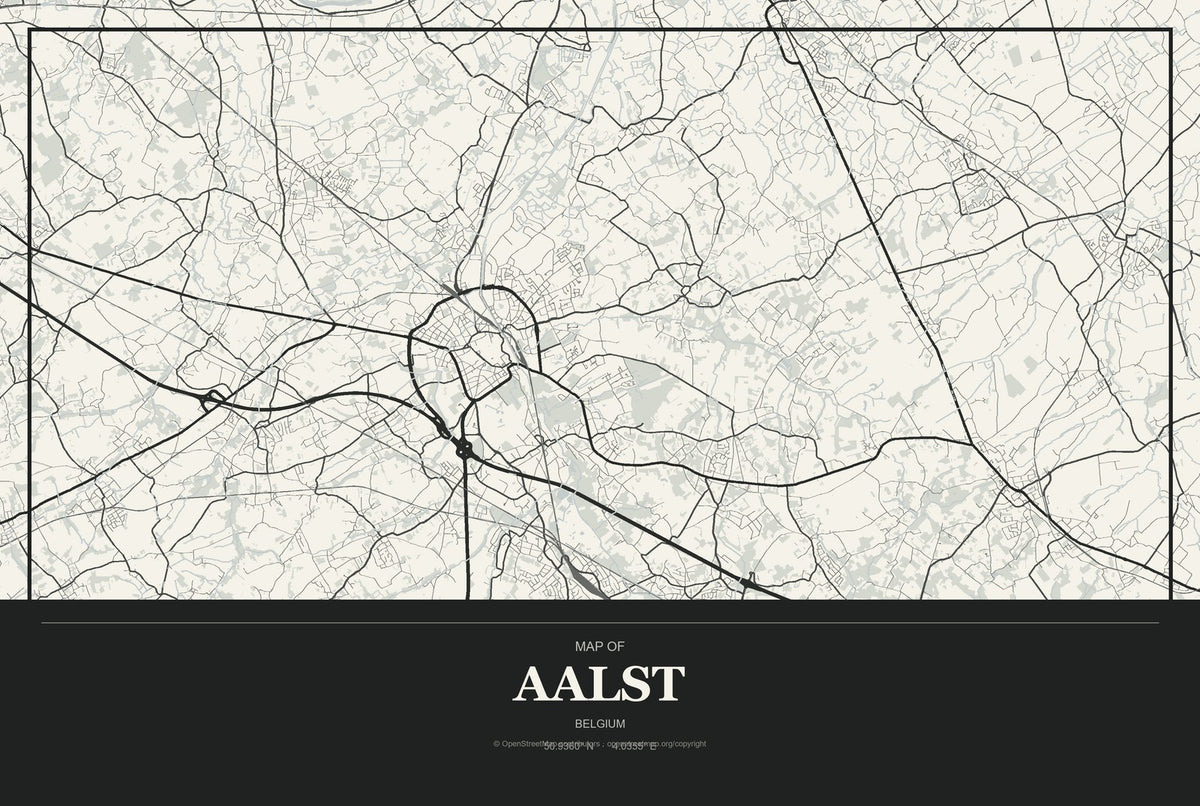 Aalst, Belgium City Map Aluminum Sign in Museum Plaque style