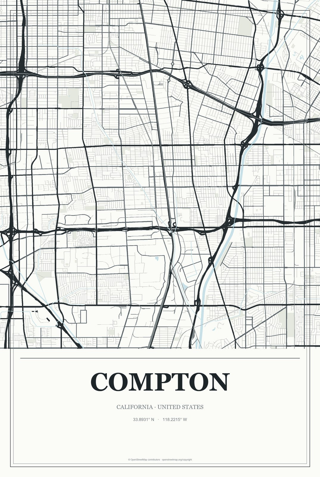 Compton, California City Map Aluminum Sign in Gallery Air style