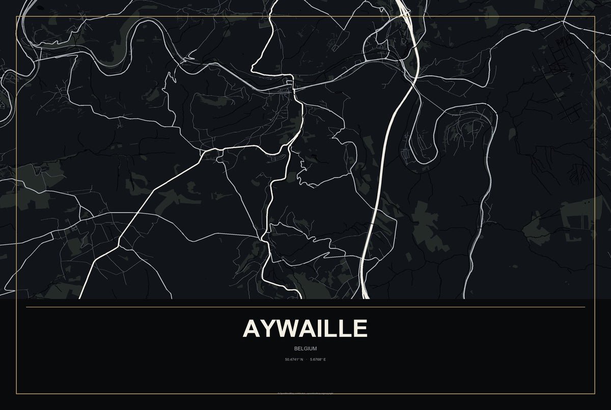 Aywaille, Belgium City Map Aluminum Sign in Metropolitan Noir style