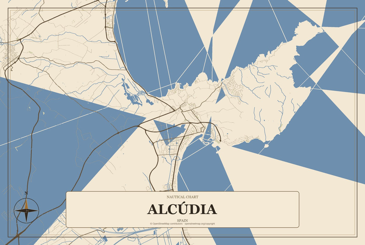 Alcúdia, Spain City Map Aluminum Sign in Heritage Nautical style
