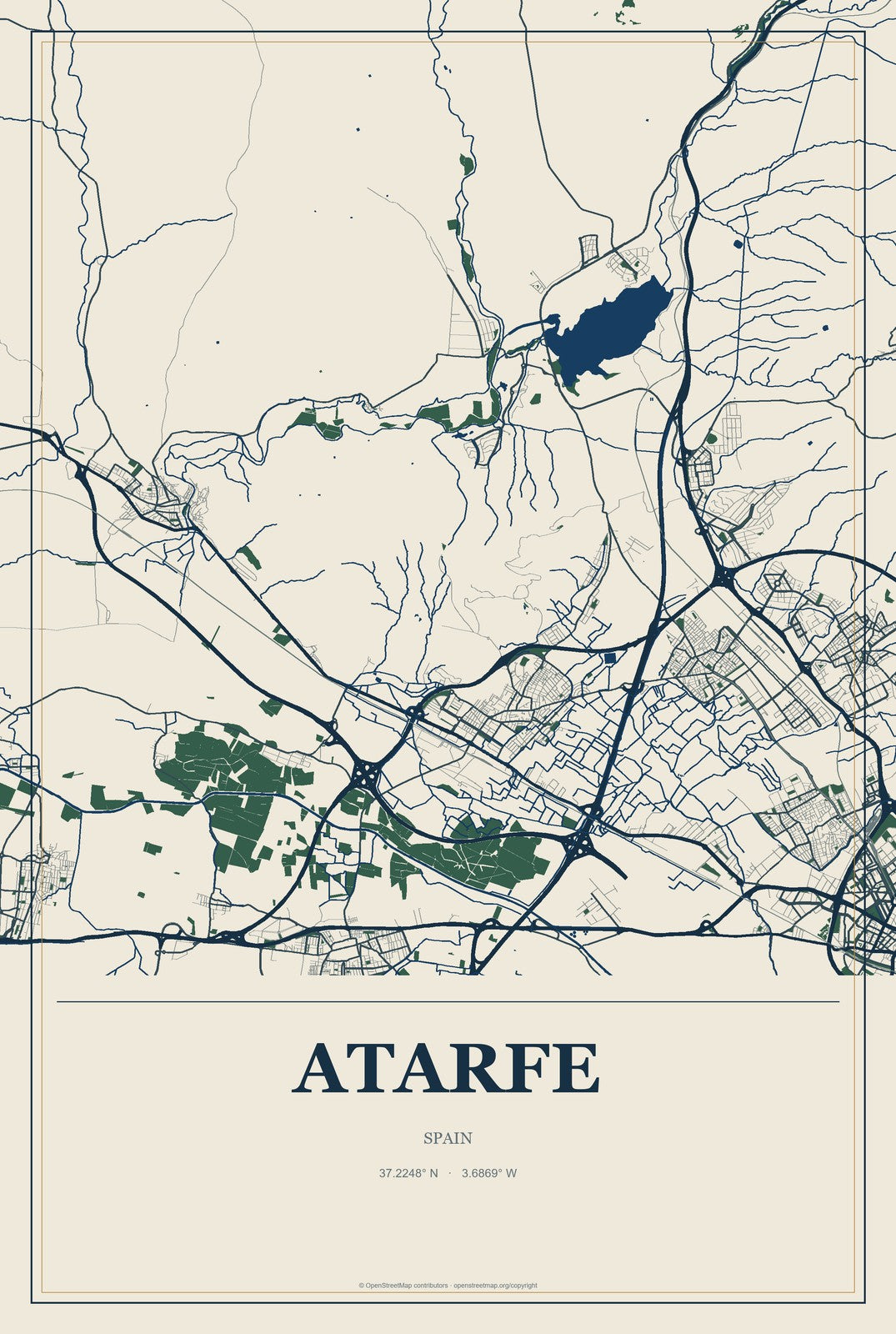 Atarfe, Spain City Map Aluminum Sign in Coastal Cutout style