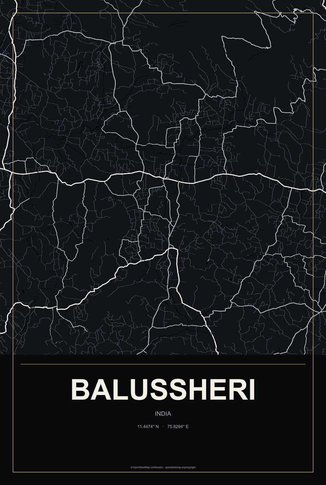 Balussheri, India City Map Aluminum Sign in Metropolitan Noir style