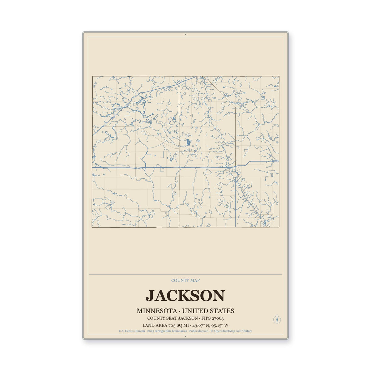Jackson County, Minnesota Map Aluminum Sign in Heritage Nautical style
