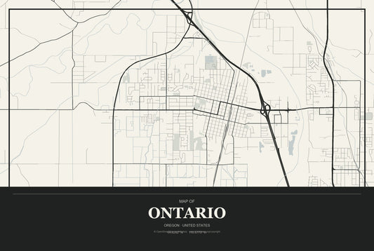 Ontario, Oregon City Map Aluminum Sign in Museum Plaque style