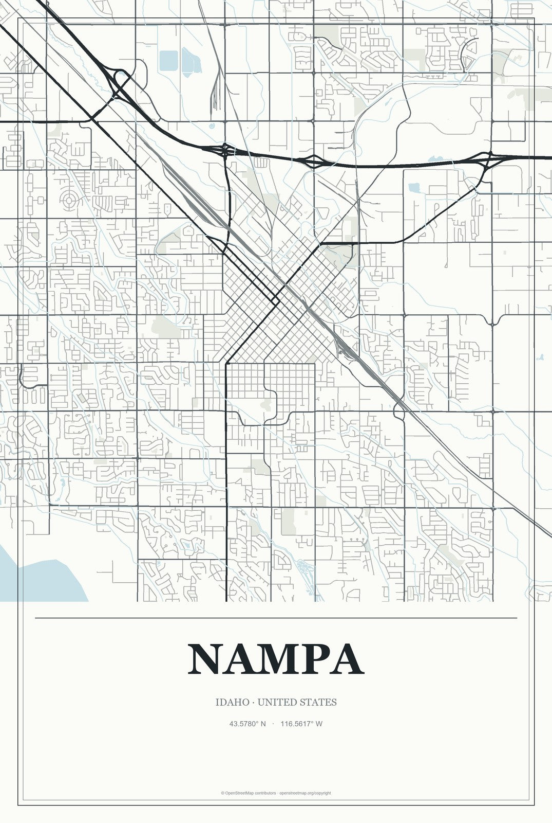 Nampa, Idaho City Map Aluminum Sign in Gallery Air style