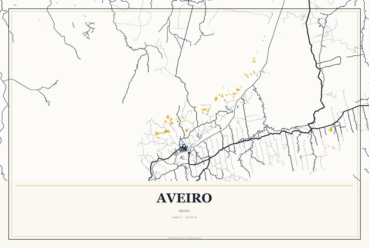 Aveiro, Brazil City Map Aluminum Sign in Citrine Modern style