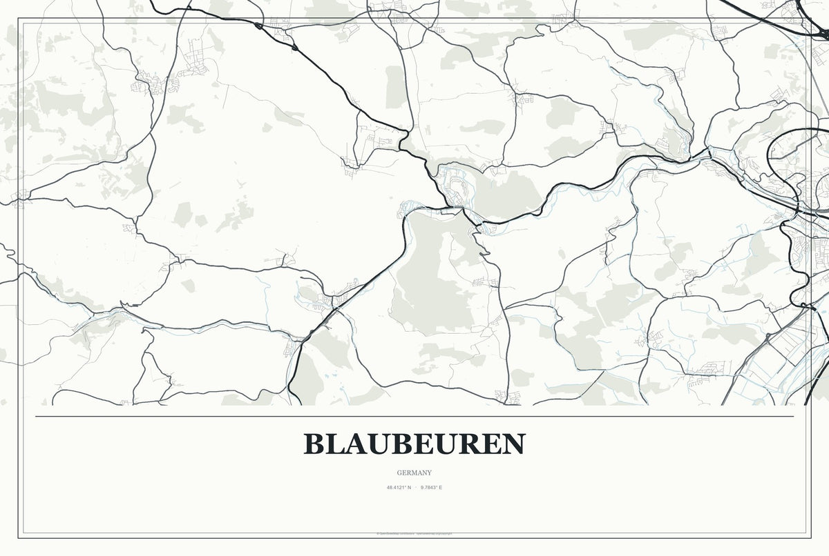 Blaubeuren, Germany City Map Aluminum Sign in Gallery Air style