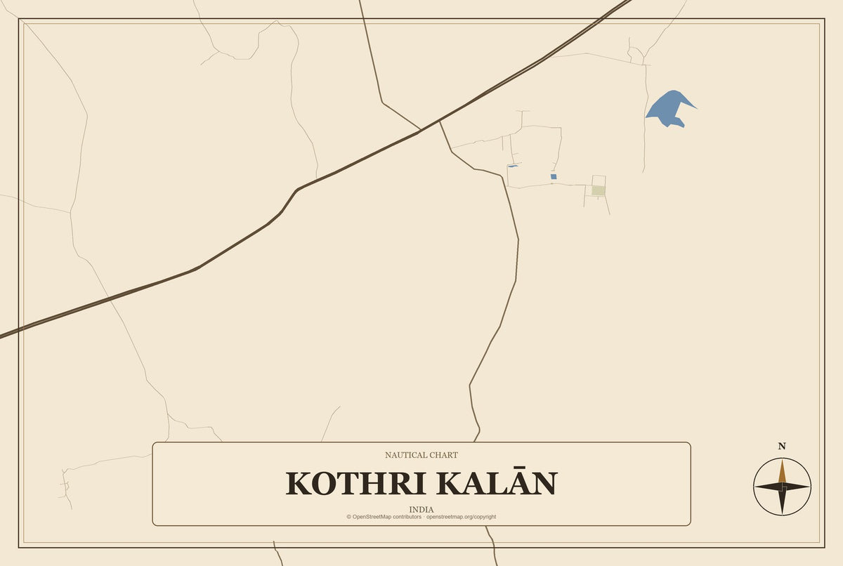 Kothri Kalān, India City Map Aluminum Sign in Heritage Nautical style