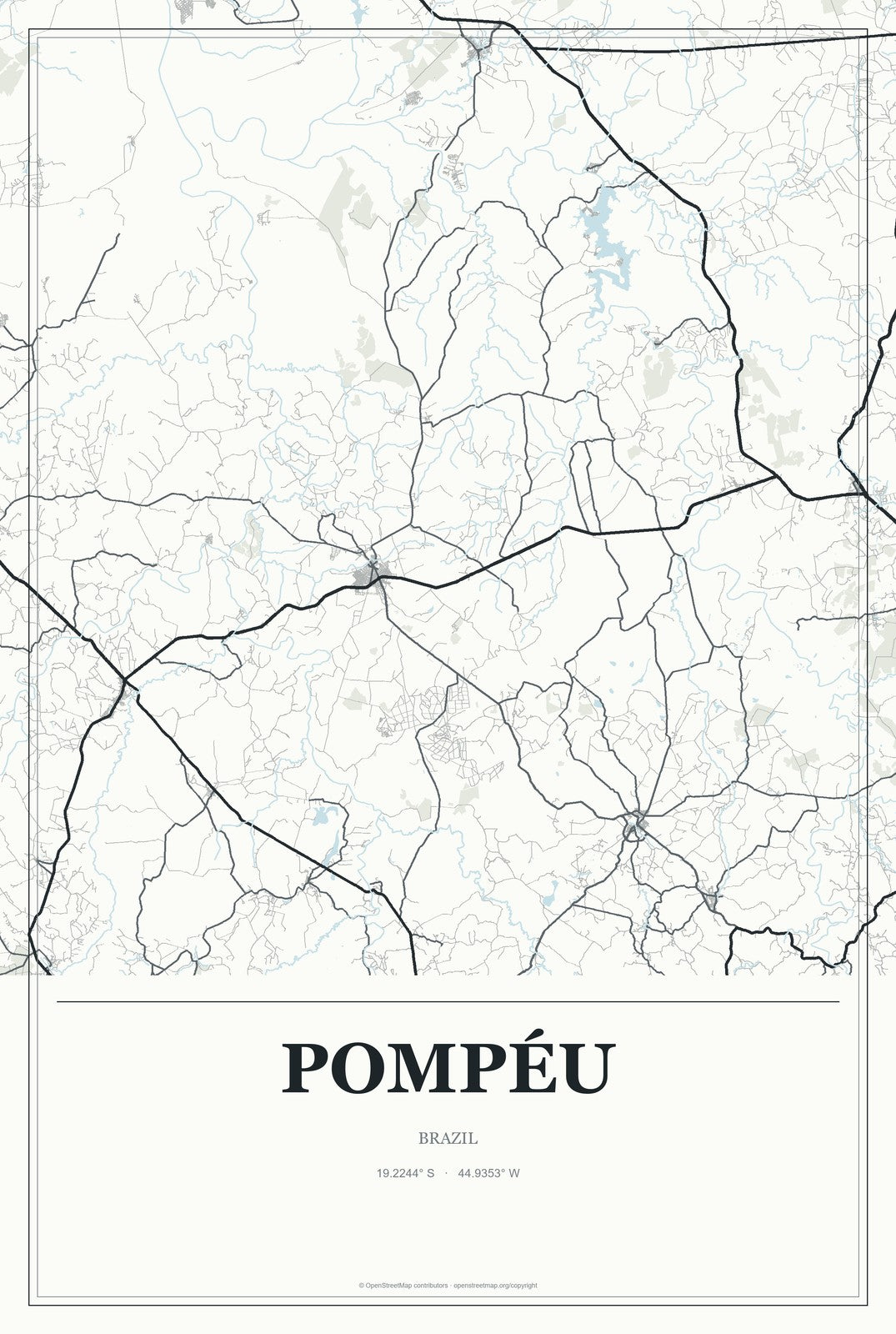 Pompéu, Brazil City Map Aluminum Sign in Gallery Air style