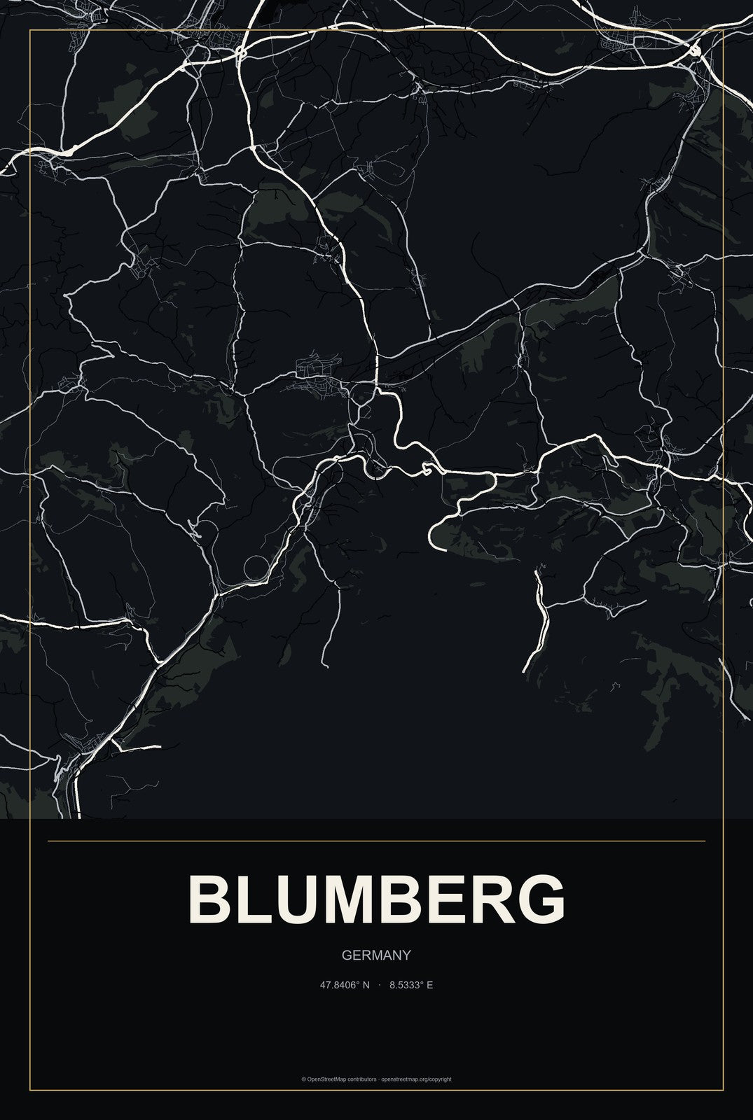 Blumberg, Germany City Map Aluminum Sign in Metropolitan Noir style