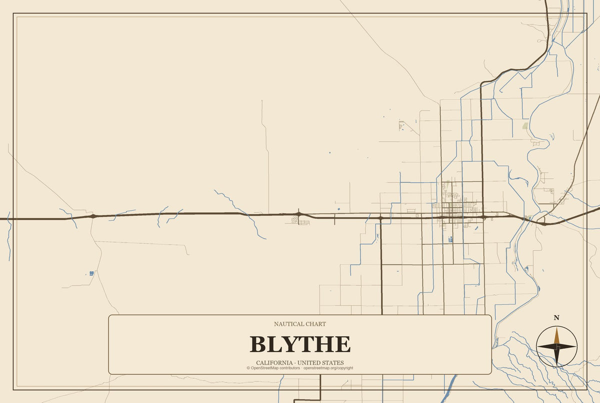 Blythe, California City Map Aluminum Sign in Heritage Nautical style
