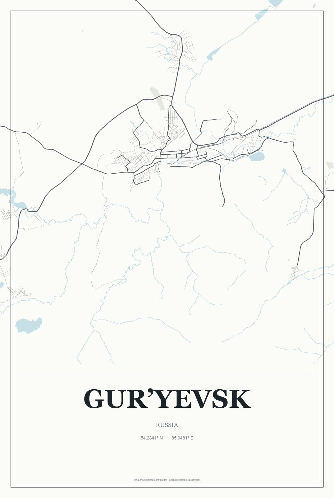 Gur’yevsk, Kuzbass, Russia City Map Aluminum Sign in Gallery Air style