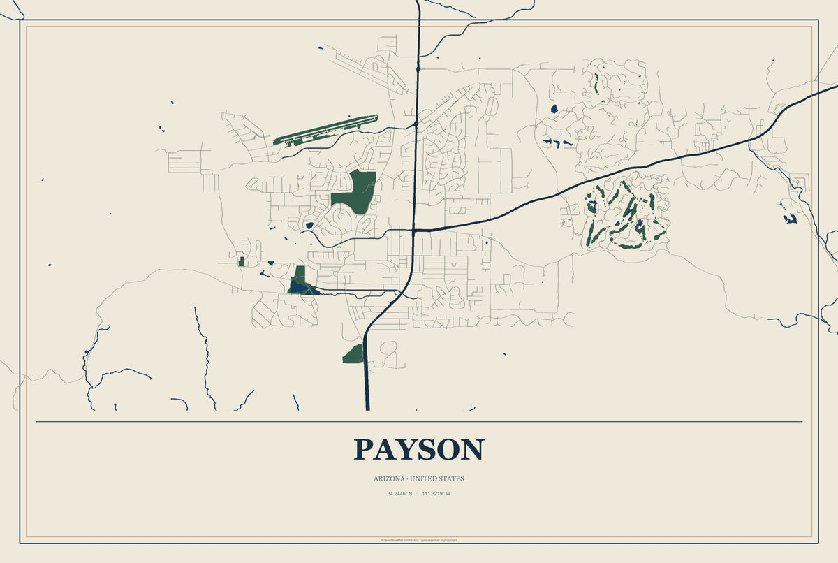 Payson, Arizona City Map Aluminum Sign in Coastal Cutout style