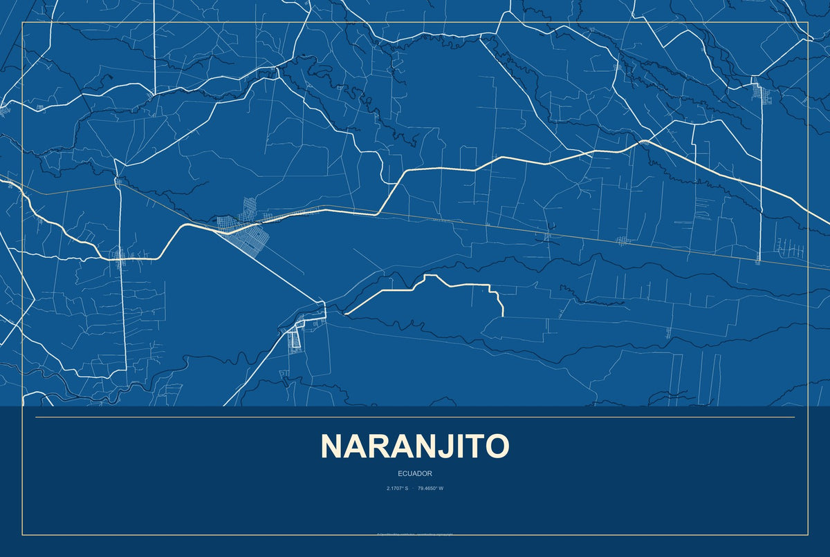 Naranjito, Ecuador City Map Aluminum Sign in Harbor Cobalt style