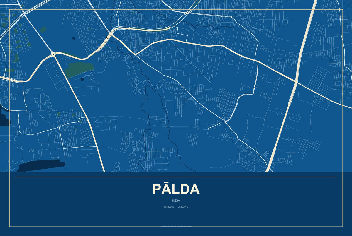 Pālda, India City Map Aluminum Sign in Harbor Cobalt style
