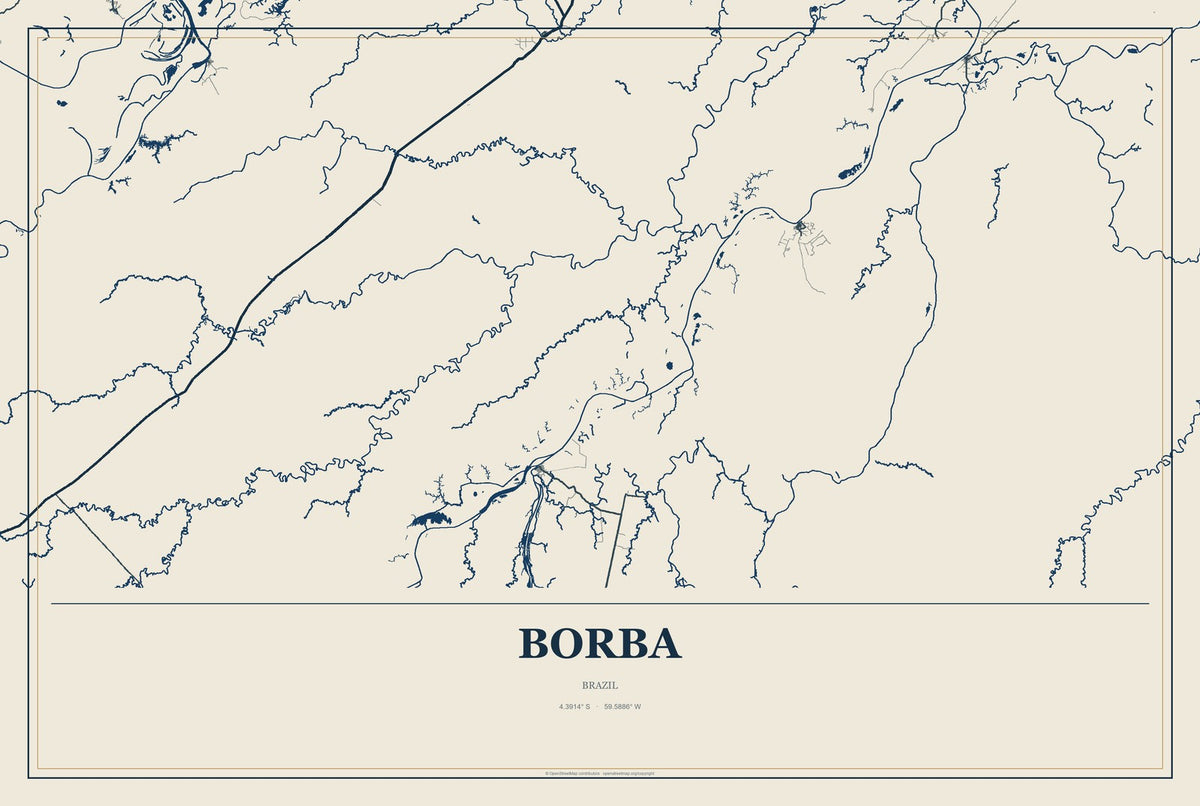 Borba, Brazil City Map Aluminum Sign in Coastal Cutout style