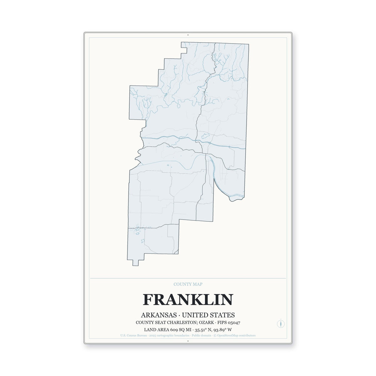 Franklin County, Arkansas Map Aluminum Sign in Gallery Air style