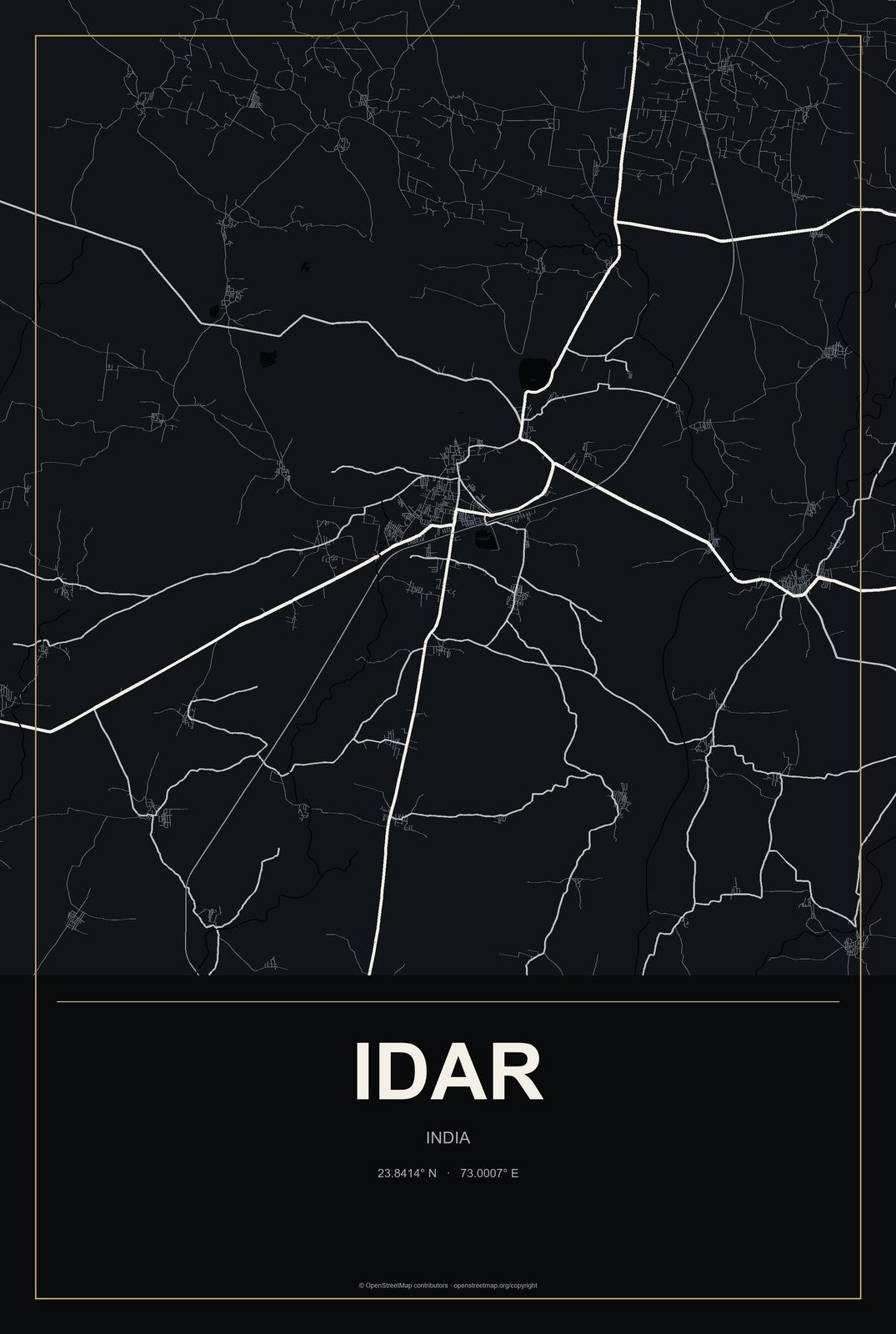Idar, India City Map Aluminum Sign in Metropolitan Noir style