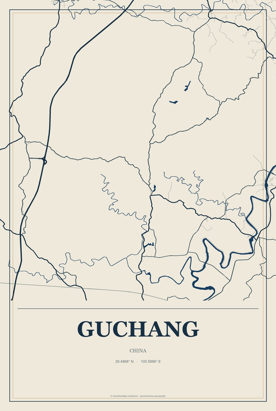Guchang, China City Map Aluminum Sign in Coastal Cutout style