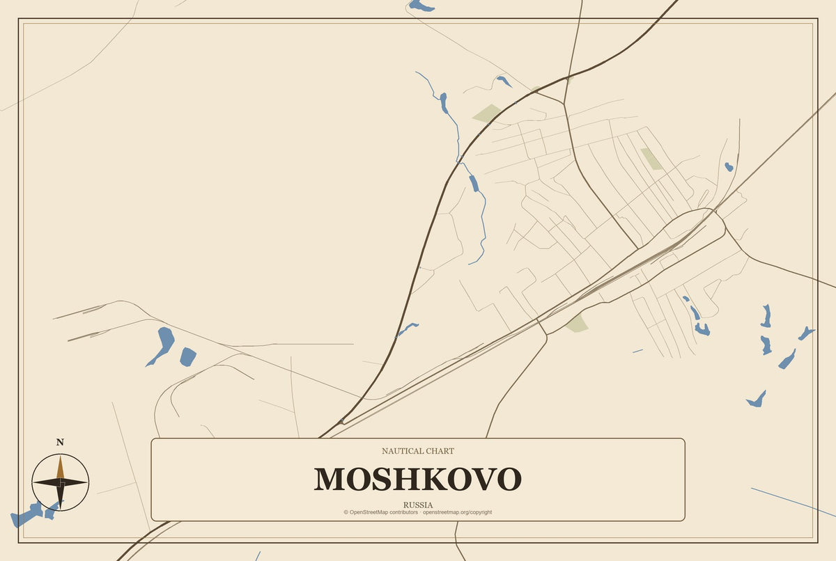 Moshkovo, Russia City Map Aluminum Sign in Heritage Nautical style