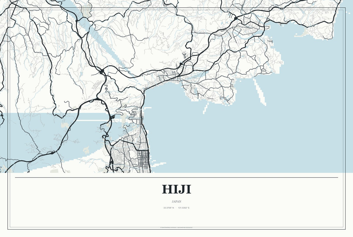Hiji, Japan City Map Aluminum Sign in Gallery Air style