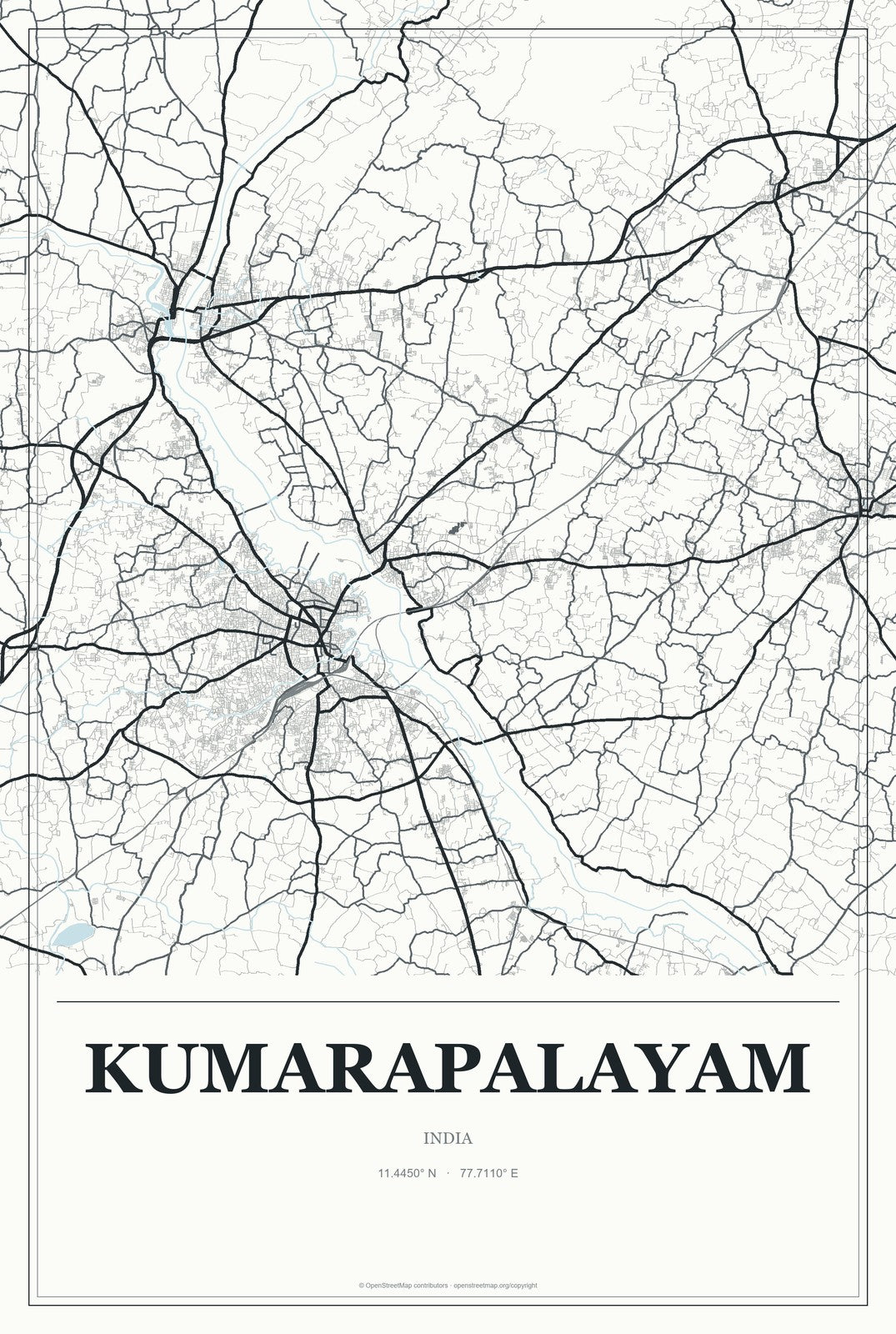 Kumarapalayam, India City Map Aluminum Sign in Gallery Air style