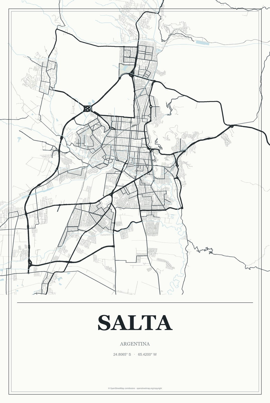 Salta, Argentina City Map Aluminum Sign in Gallery Air style