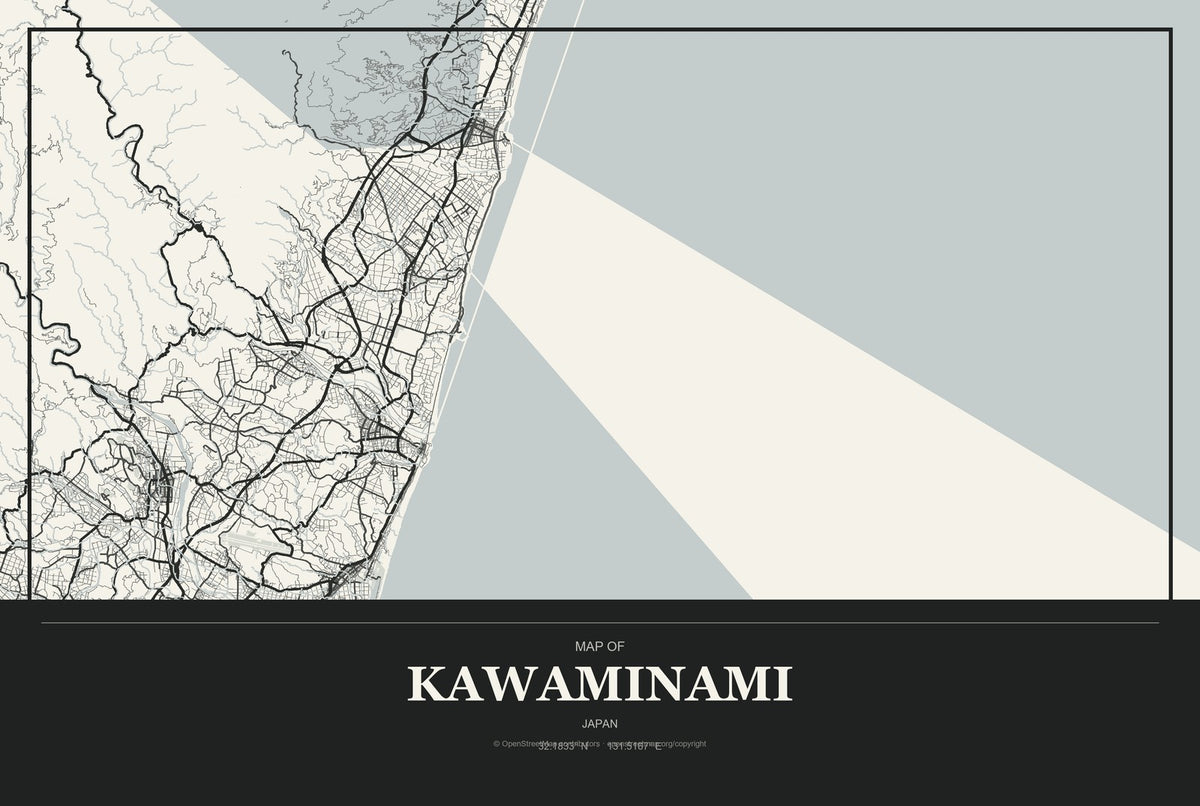 Kawaminami, Japan City Map Aluminum Sign in Museum Plaque style
