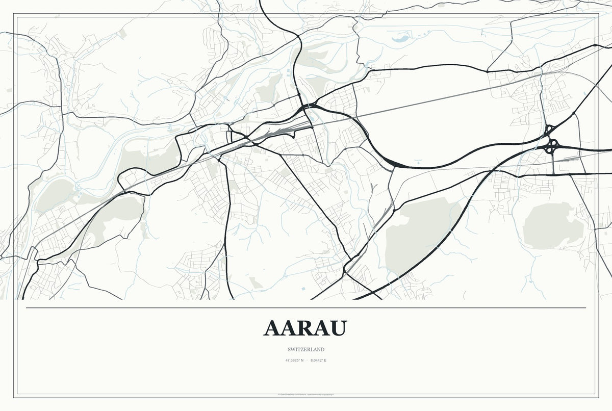 Aarau, Switzerland City Map Aluminum Sign in Gallery Air style