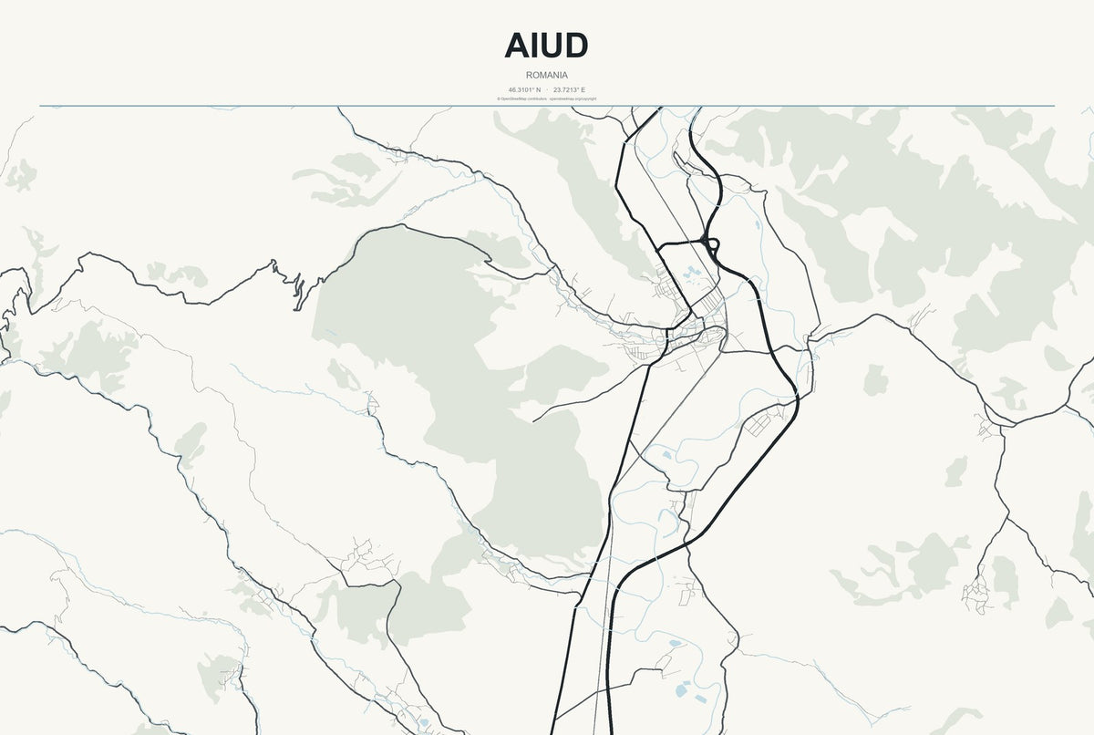 Aiud, Romania City Map Aluminum Sign in Headline Atlas style