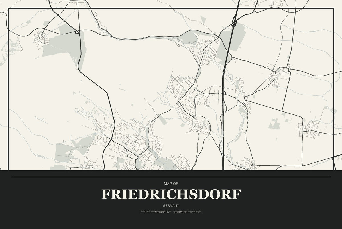 Friedrichsdorf, Germany City Map Aluminum Sign in Museum Plaque style