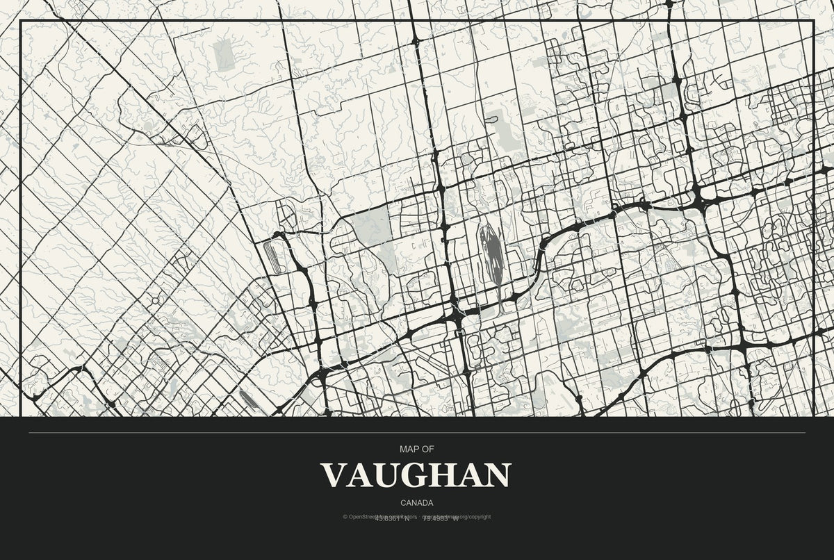 Vaughan, Canada City Map Aluminum Sign in Museum Plaque style