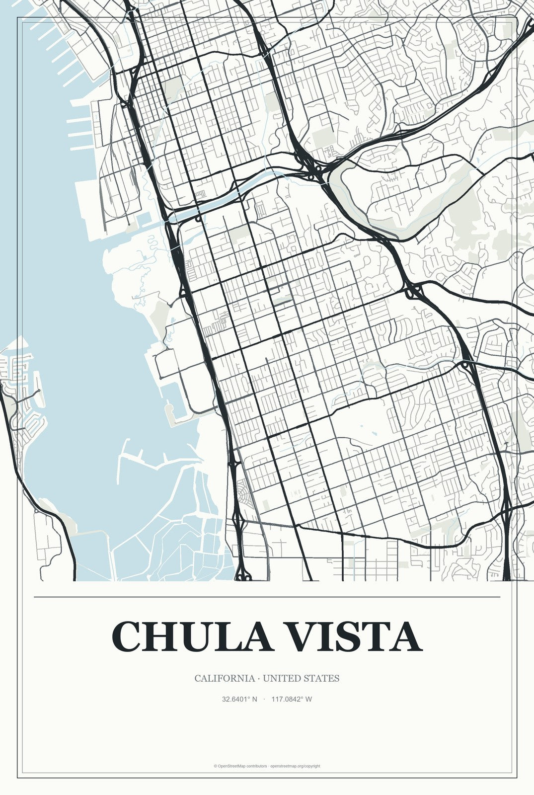 Chula Vista, California City Map Aluminum Sign in Gallery Air style