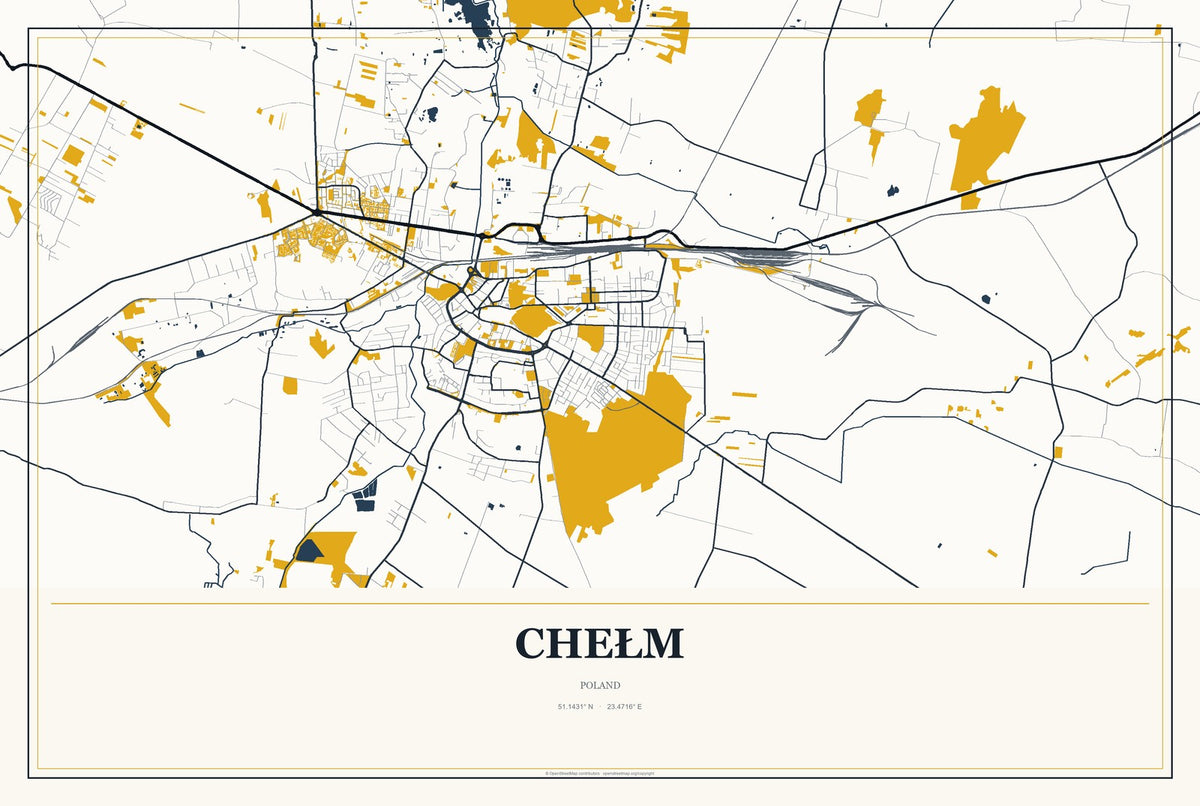 Chełm, Poland City Map Aluminum Sign in Citrine Modern style