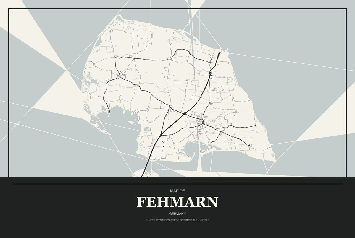 Fehmarn, Germany City Map Aluminum Sign in Museum Plaque style