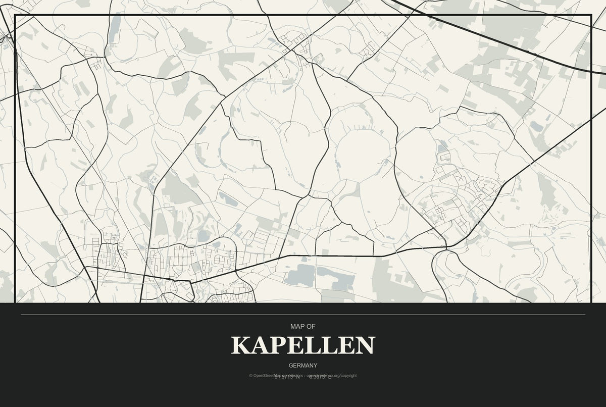 Kapellen, Germany City Map Aluminum Sign in Museum Plaque style