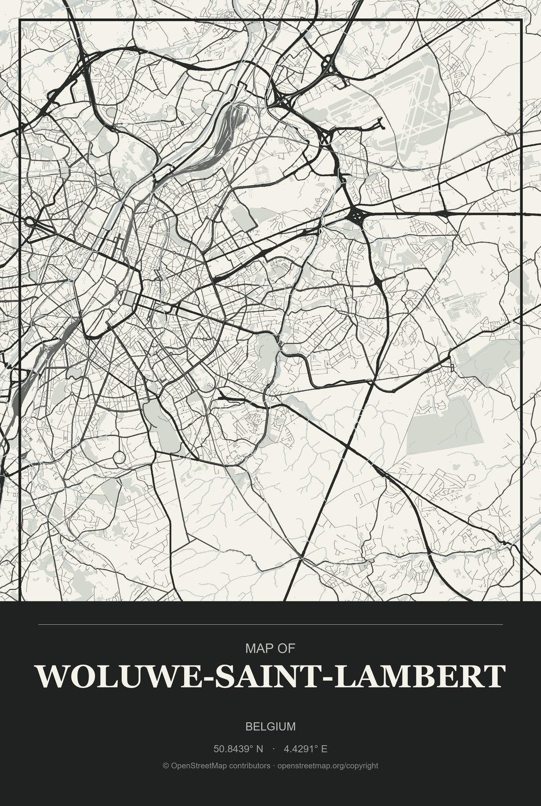 Woluwe-Saint-Lambert, Belgium City Map Aluminum Sign in Museum Plaque style