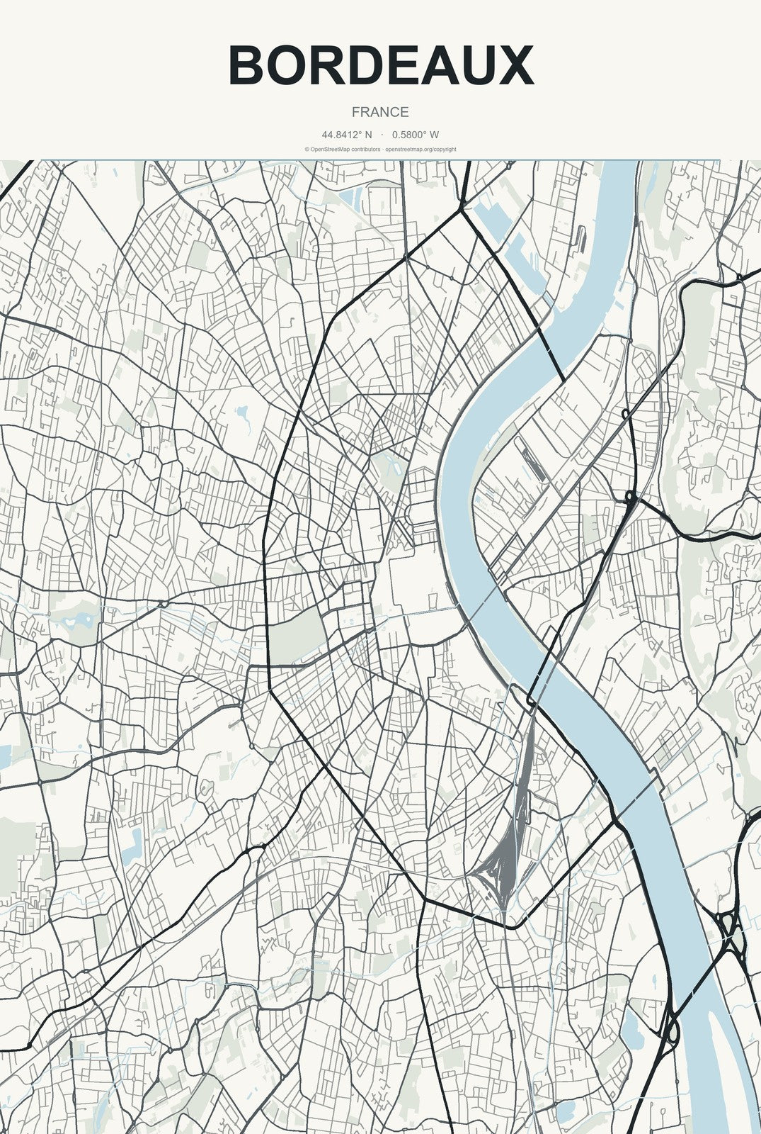 Bordeaux, France City Map Aluminum Sign in Headline Atlas style