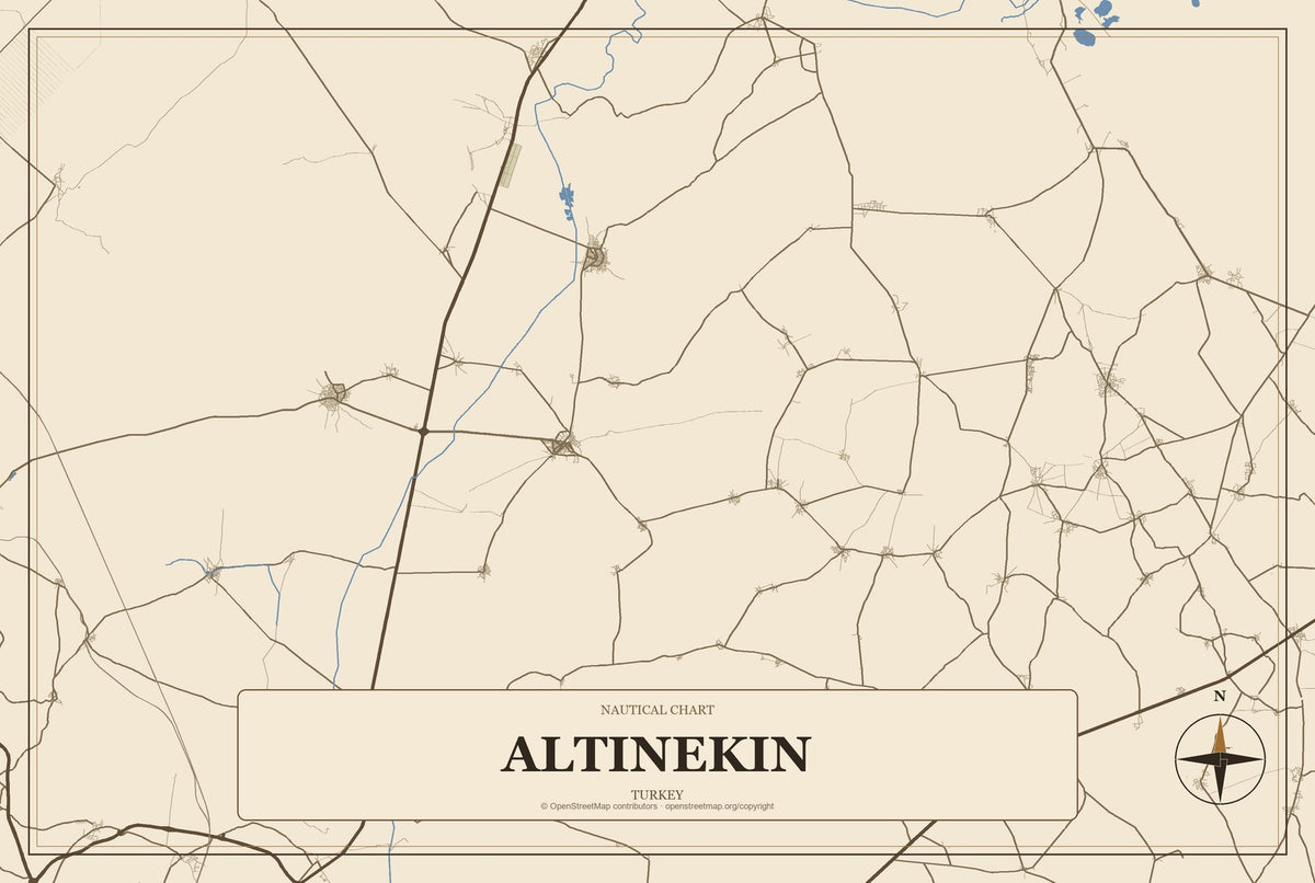 Altınekin, Turkey City Map Aluminum Sign in Heritage Nautical style