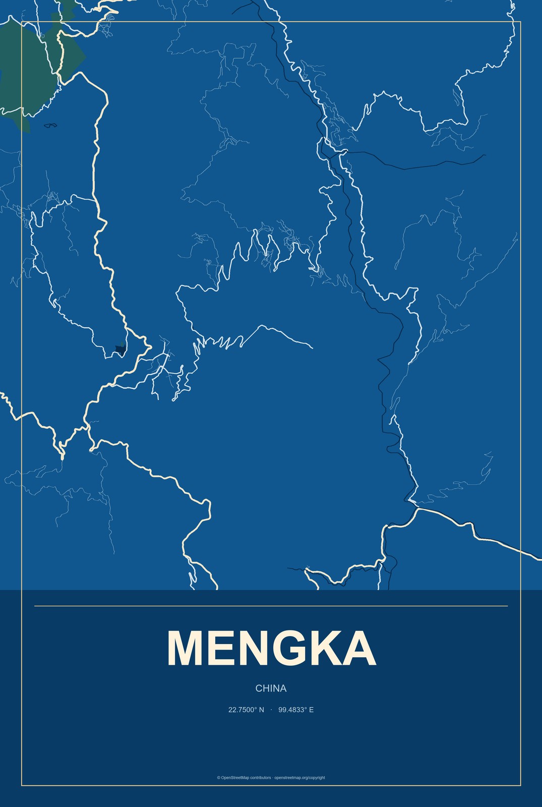 Mengka, China City Map Aluminum Sign in Harbor Cobalt style