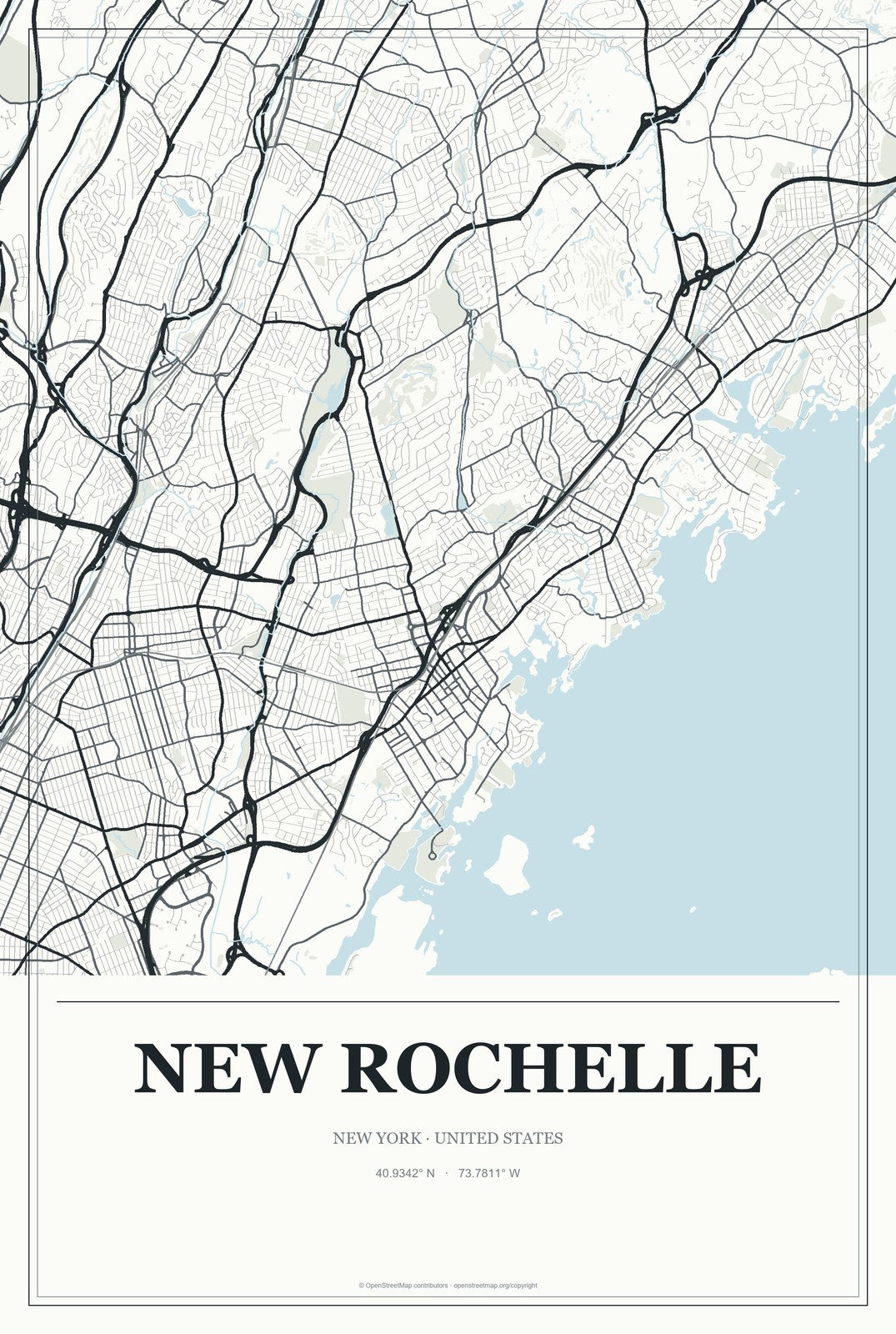 New Rochelle, New York City Map Aluminum Sign in Gallery Air style