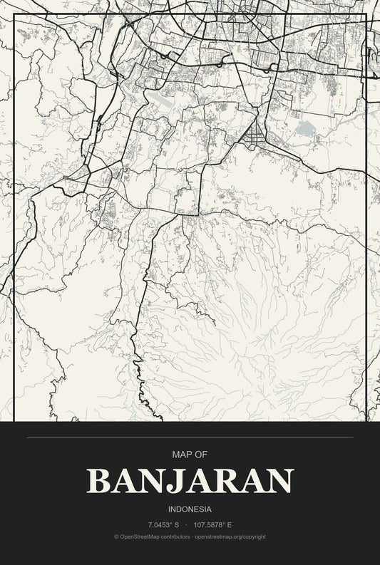 Banjaran, Indonesia City Map Aluminum Sign in Museum Plaque style