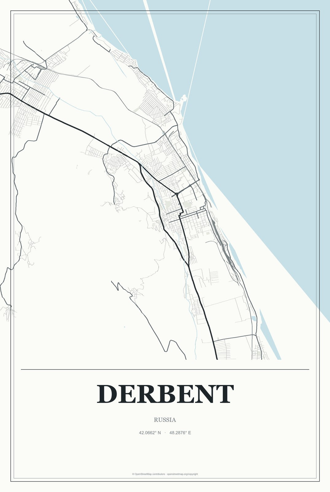Derbent, Russia City Map Aluminum Sign in Gallery Air style